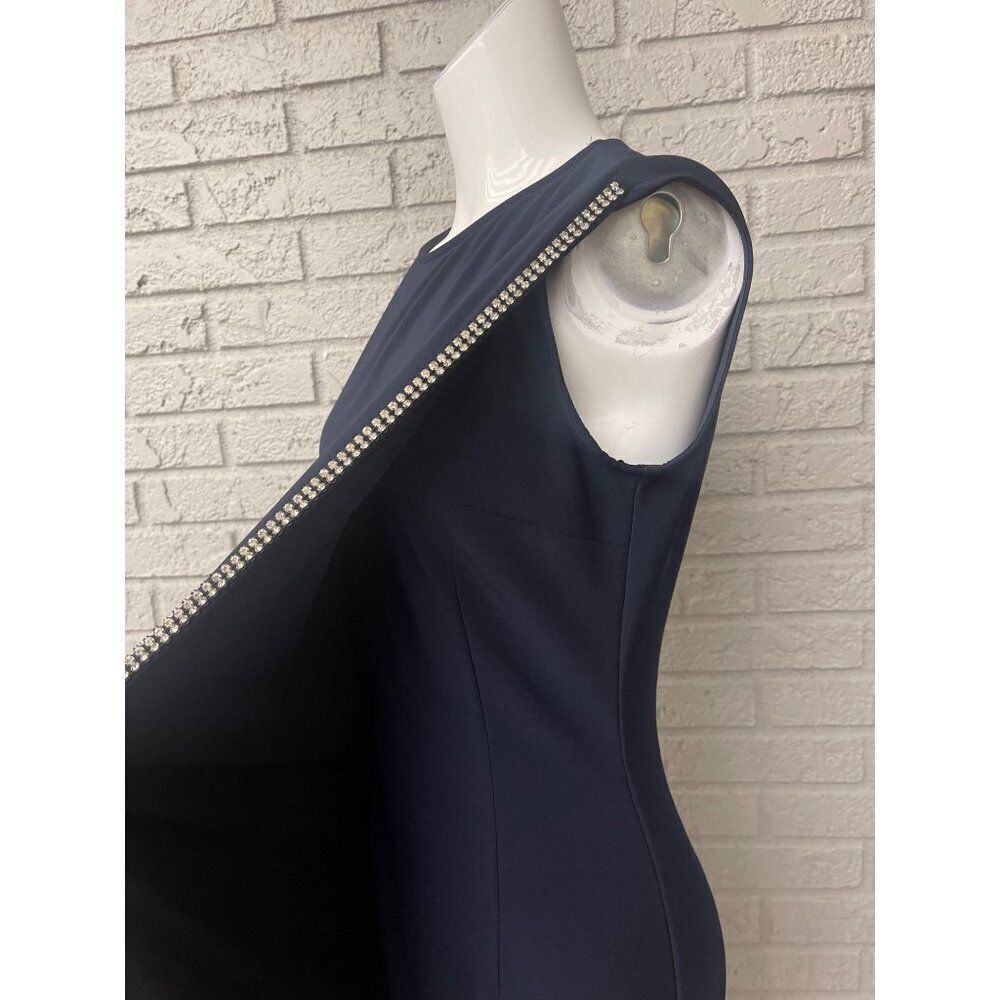 Joseph Ribkoff Women Navy Knit Sleeveless Overlay Rhinestone Trim Dress Size 6 - Picture 6 of 12